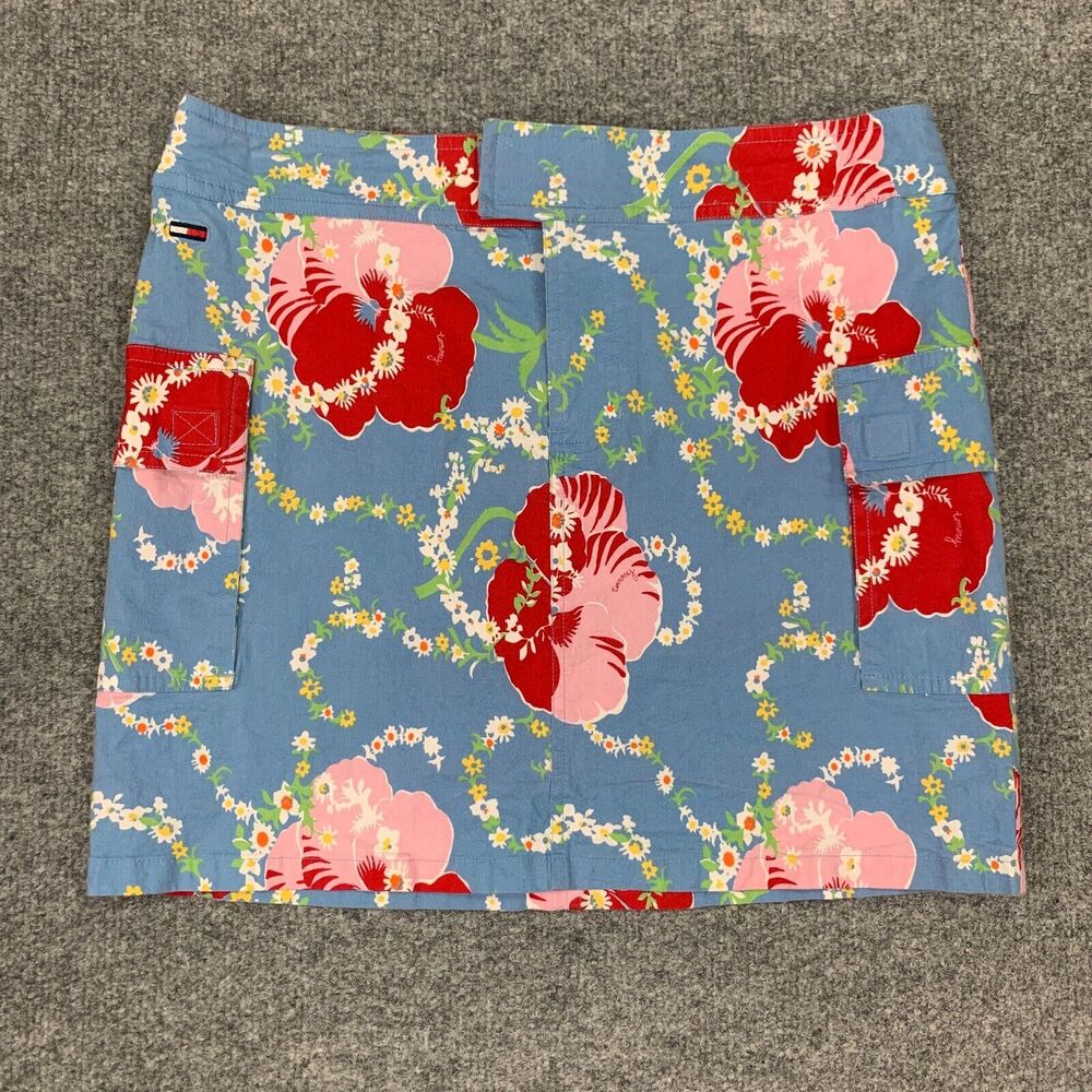 Tommy Jeans Skirt Junior 5 Floral Print Cargo Pockets Stretch Cotton Blend Zip - Picture 2 of 11